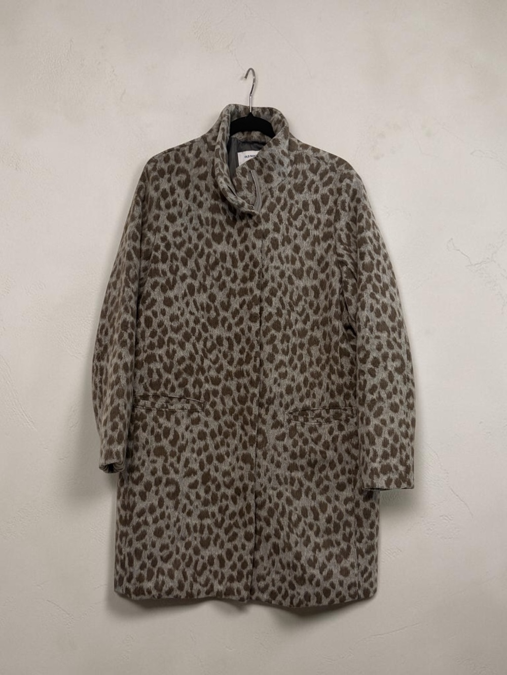 Old Navy Leopard-Print Wool-Blend Pea Coat in Taupe and Gray